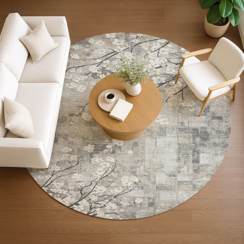 Machine Washable Indoor/Outdoor Boruta ACN2248 Floral Rug, Round 8'