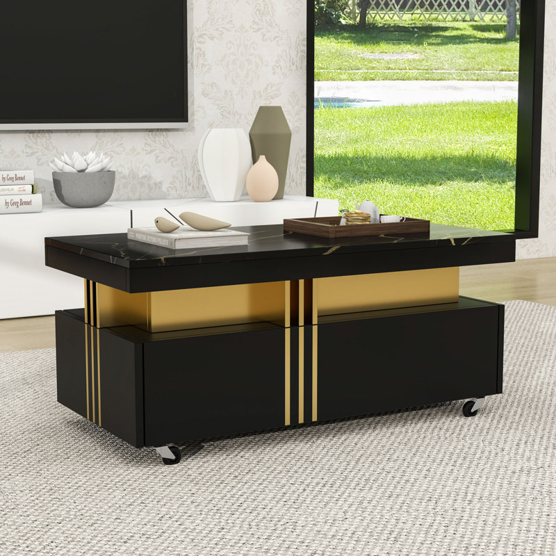 Coffee Table with Caster Wheels, Black