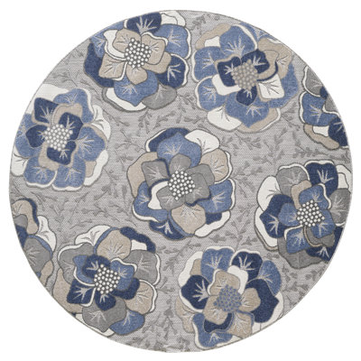 Tapis intérieur / extérieur gris / bleu tissé à la machine Floral