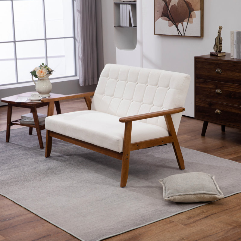 Causeuse à accoudoirs carrés 44,88 po Bruell, Mélange de lin beige