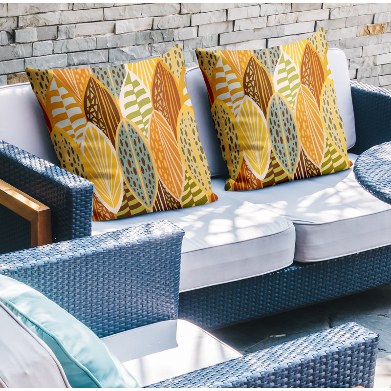 Abstract Outdoor Reversible Throw Pillow, 17" x 17", Orange