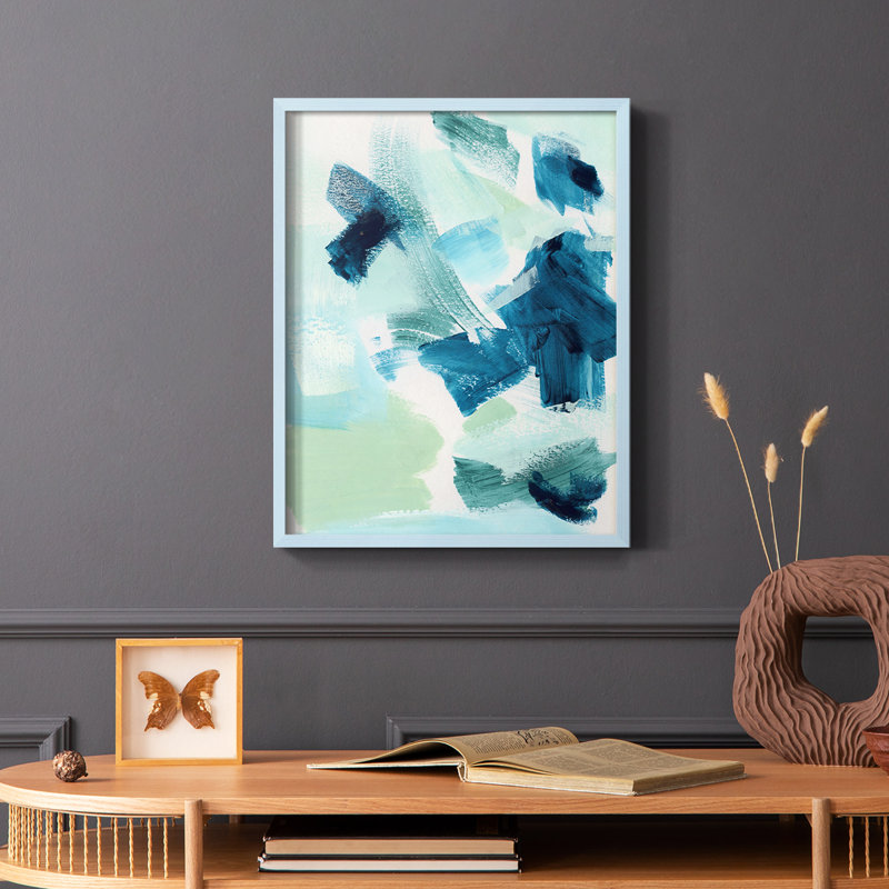 «Teal Composition II», reproduction encadrée - bois massif, Bleu, H 10 po x l 8 po
