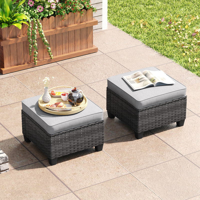 patio wicker ottoman, Gray