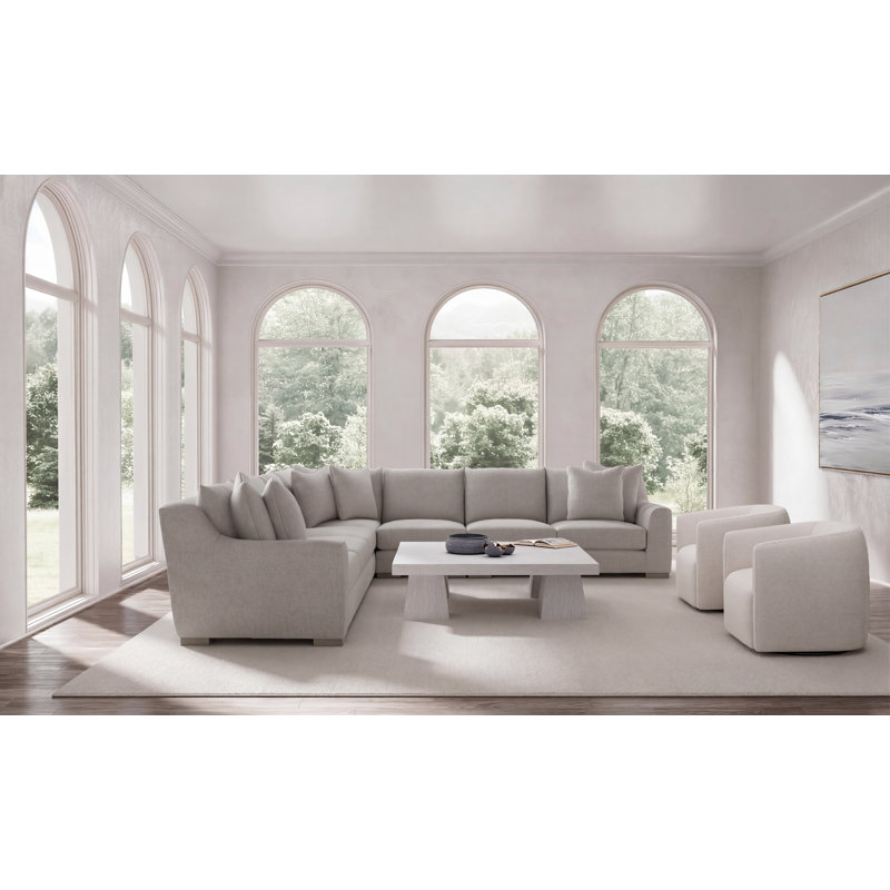 Gabi 5-Piece Fabric Sectional, Light Gray Polyester, 35" H x  140" W x 140" D, Symmetrical