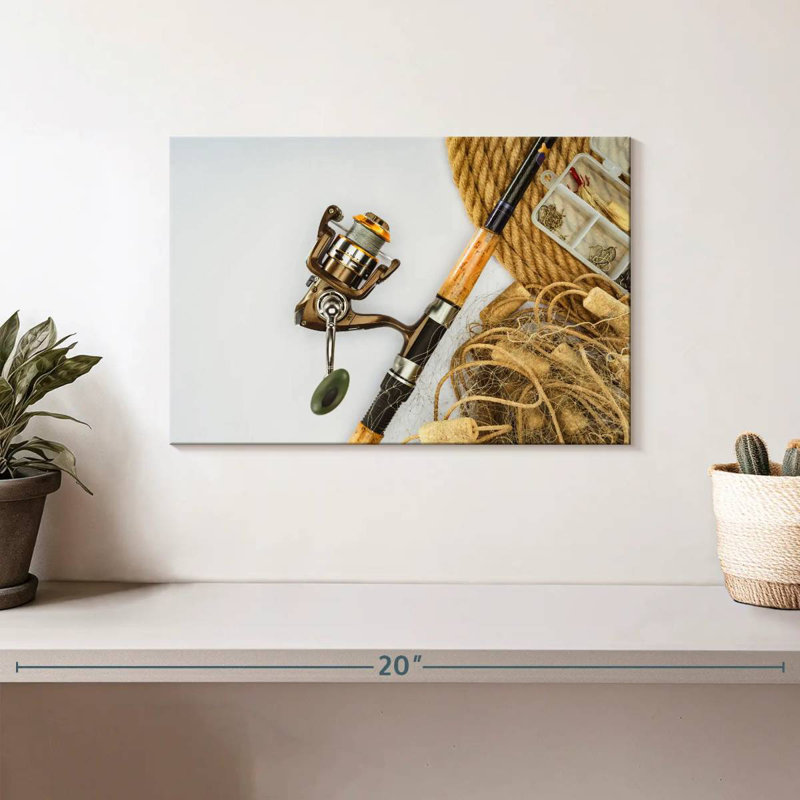 Fishing Rod And Net, 8" H x 12" W