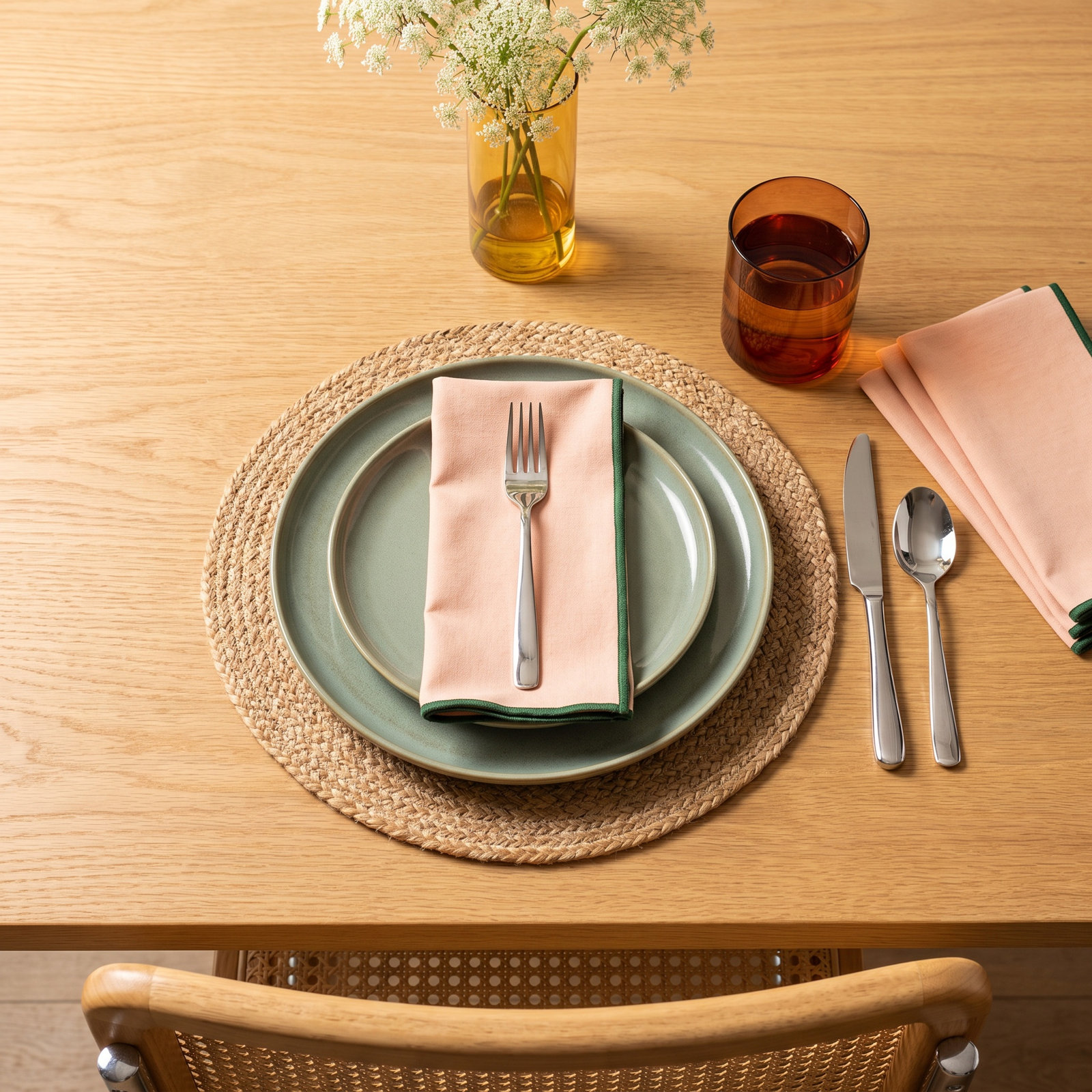 Reversible Napkin, Blush/Pine