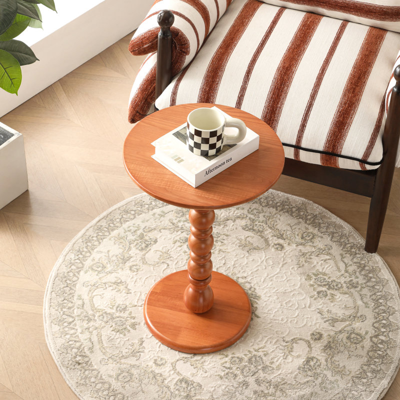 Solid Wood Round End Table,Side Table,Night Stand, Tan, Medium Yellow Wood