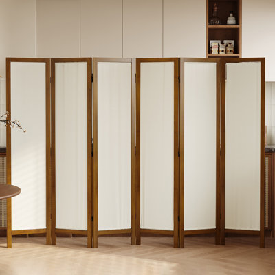 6-Panel Washable Fabric Room Divider, Walnut Color Frame