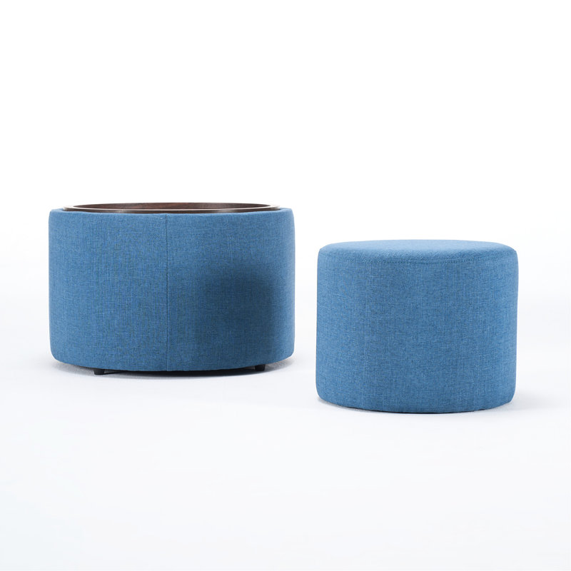 Repose-pieds rembourré en lin bleu, conception gigogne 2 en 1 pour l'espace, 41 fonctions comme tabouret de pieds, table basse, banc et rangement, cadre et mousse haute, mousse compacte facile d'entretien
