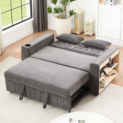 61.4" Bed In Grey With Adjustable And Lumbar Pillows Practical Side Pockets For Dorms