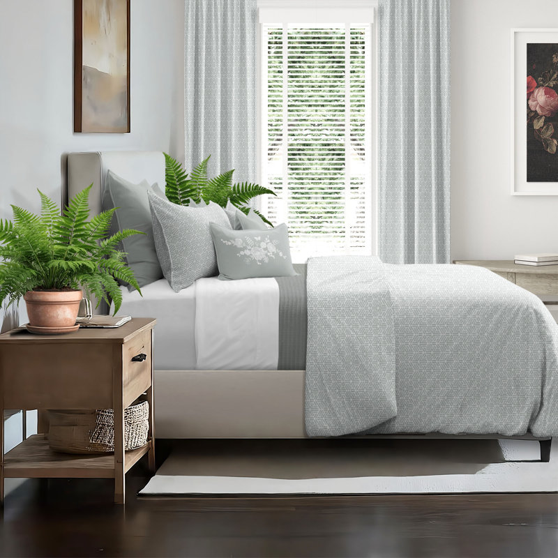 Perry Sage Geometric Cotton Twin Duvet Cover Set