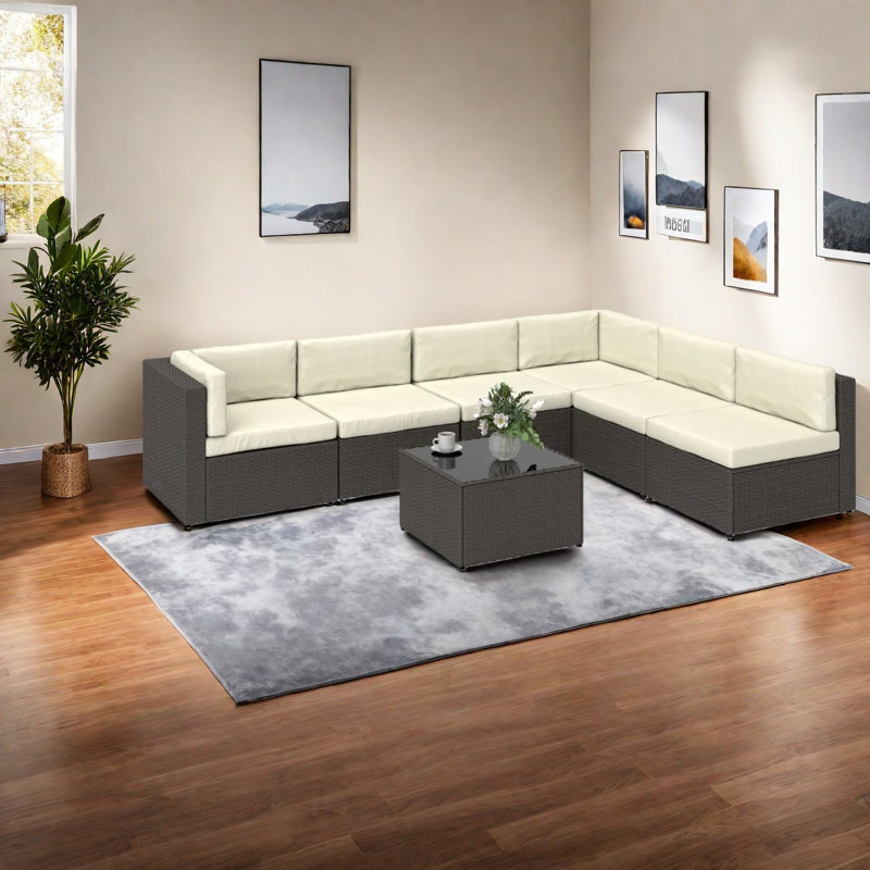Canapé modulaire modulaire en rotin 7 pièces