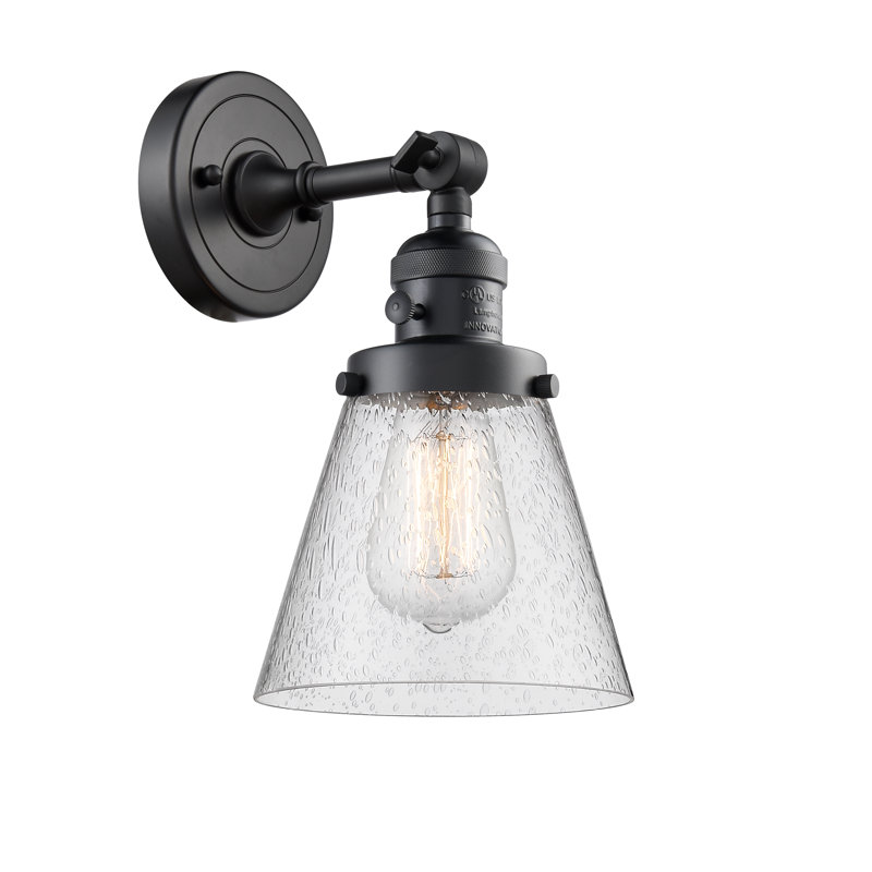 Applique murale 1 lumière Cone, Ampoule incandescente rétro 60 watts, Grainé, Noir mat