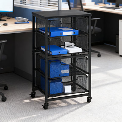 4-Drawer Rolling Storage Cart With Wooden Top, Heavy-Duty Metal Utility Cart With Locking Wheels And Mesh Drawers For Craft, Office, Kitchen Organization