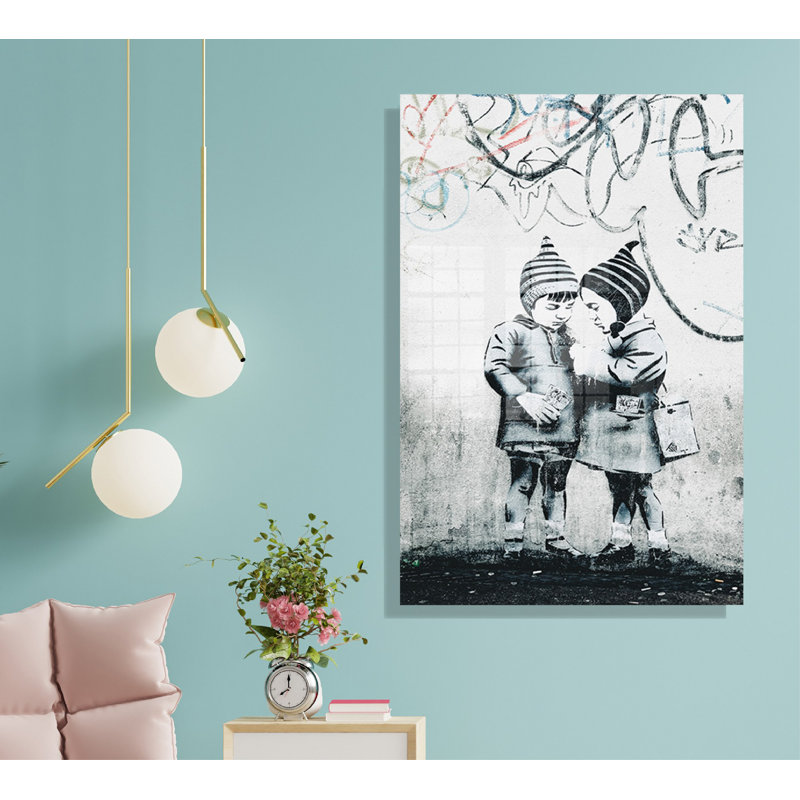 Superbe peinture sur verre trempé Banksy de 27,6 po x 39,4 po | 100% verre trempé, épaisseur: 0,16 pouce | Art mural élégant pour la décoration intérieure | Design contemporain unique, parfait pour les salons et les bureaux