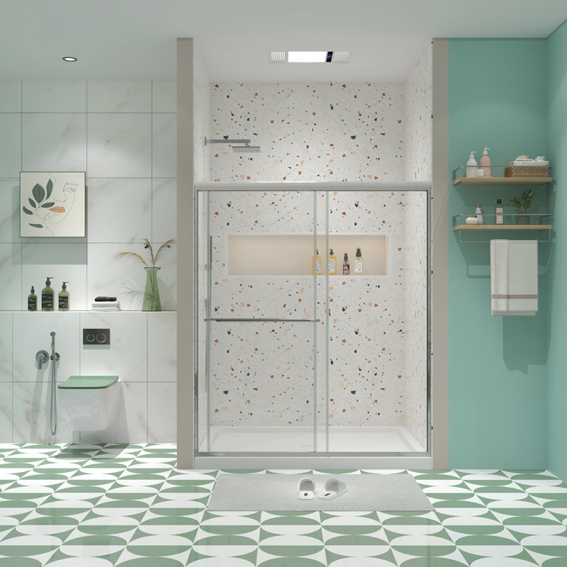 Porte de douche à dérivation, porte coulissante, avec verre trempé de 1/4 po et finition chromée 44-48 po x 70 po