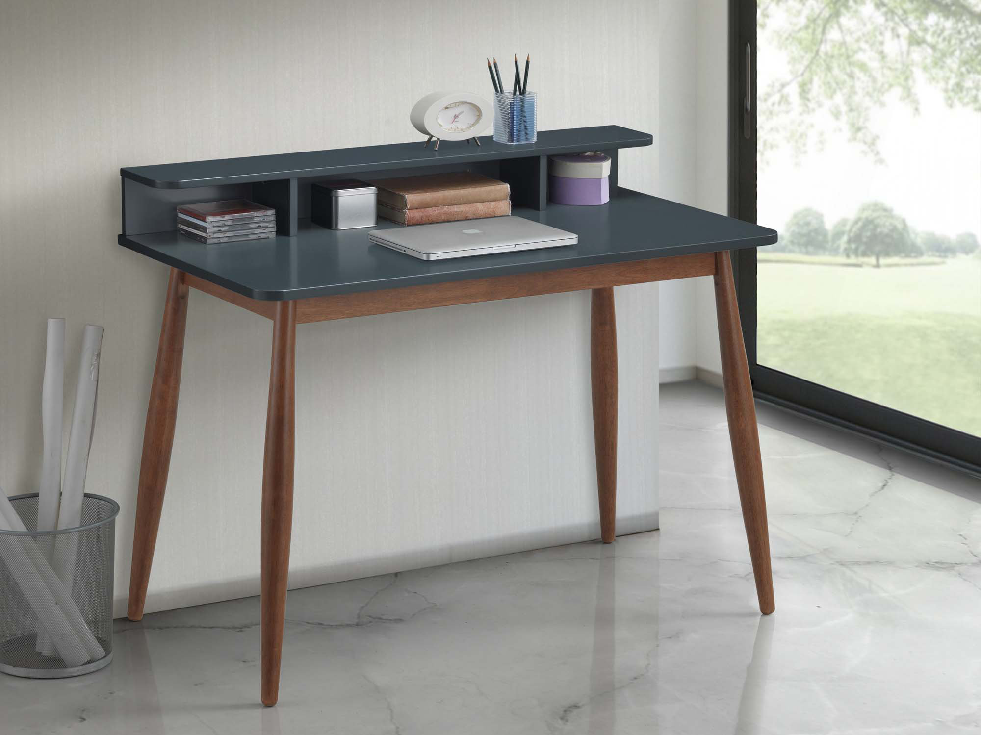 Corrigan Studio® Mid-Century Modern Wood Writing Desk With Hutch | Wayfair