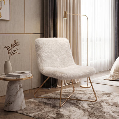 Moton Modern Faux Fur Upholstery Metal Legs Accent Chair