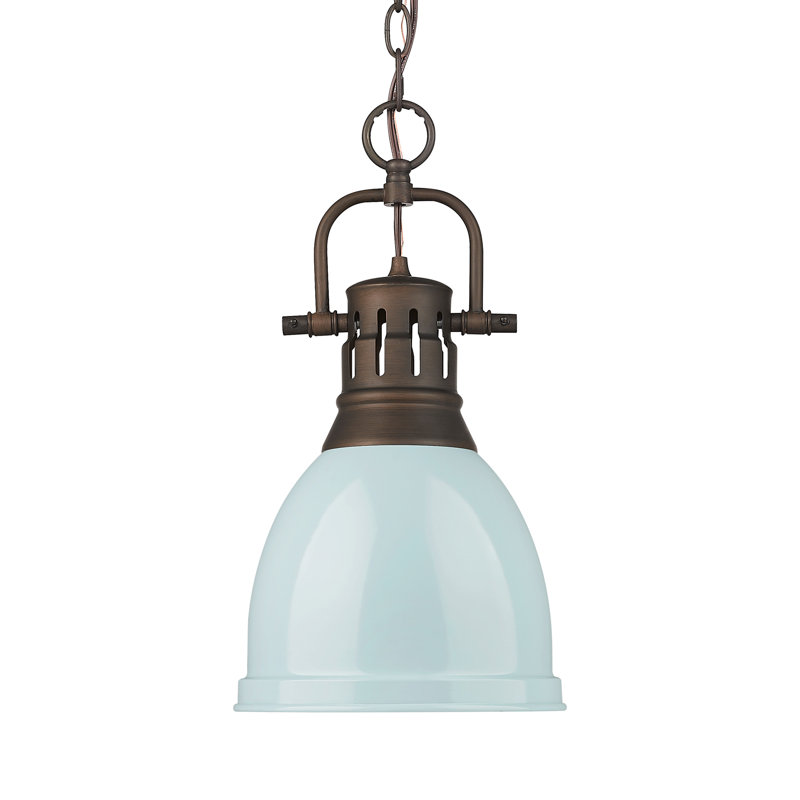 Luminaire suspendu 1 lumière avec chaîne Cajoux, Bronze huilé, Écume de mer, écume de mer, H 8,875 po x l 8,875 po