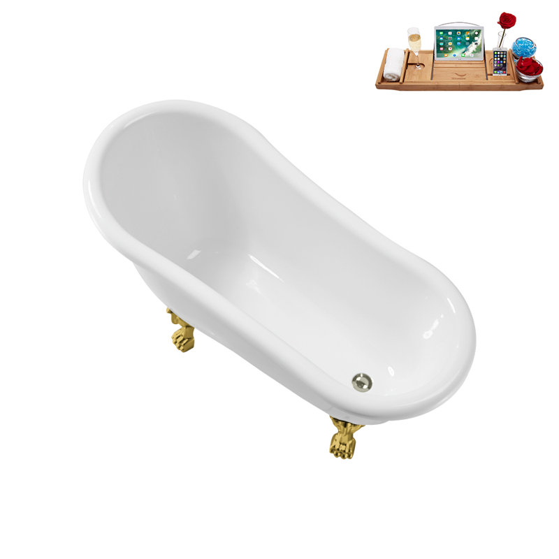 53.1'' x 25.6'' Freestanding Soaking Acrylic Bathtub, Polished Gold, Brushed Nickel