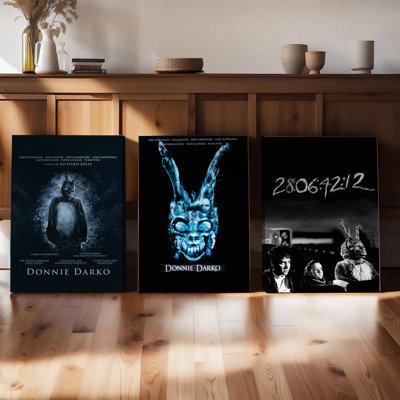 Ensemble de 3 affiches encadrées, affiche du film Donnie Darko sur toile, impression rétro inspirée d'un film d'horreur pour la décoration intérieure, tableau décoratif sur le thème du lapin gothique, cadeau idéal pour les cinéphiles, œuvre d'art haute définition pour le salon ou la chambre.