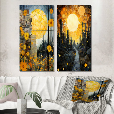 Panneaux solaires abstraits, collage du soleil I - ensemble de 2 reproductions d'art abstrait