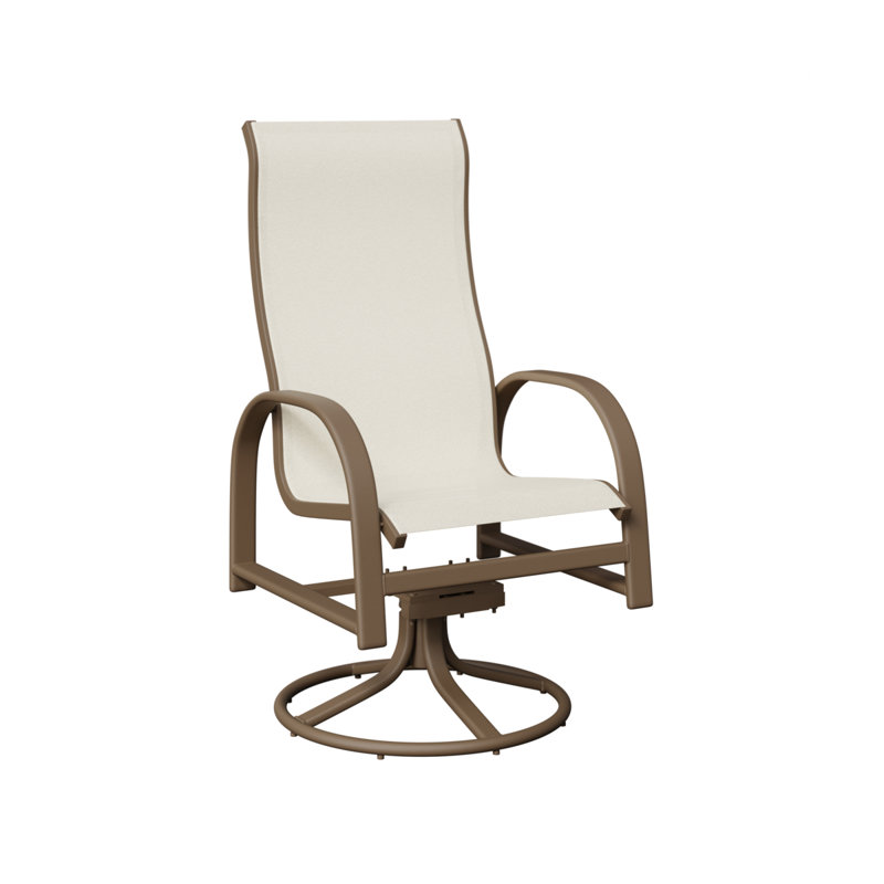 Berlin Gardens Murphy High Back Swivel Rocker Dining Chair with Sling Fabric, White, Aluminum Clay