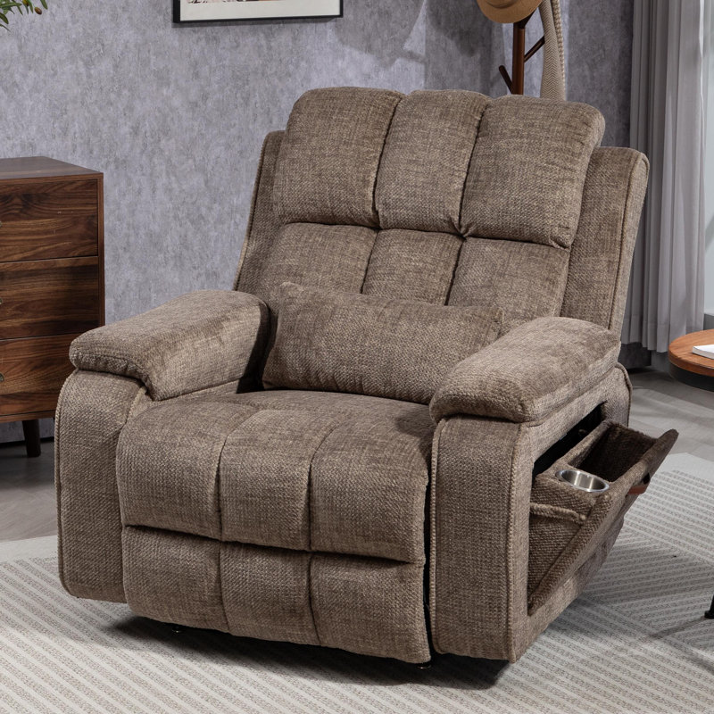 Dual Motor Chenille Power Lift Chair Lay Flat Recliner with Massage and Heating,400LBS, Greige