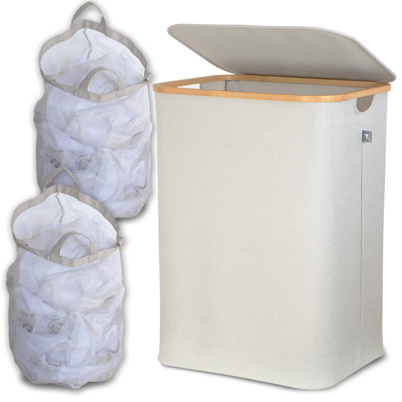 Laundry Hamper with Handles, Black Grey, 67cm H x 57cm W x 38cm D