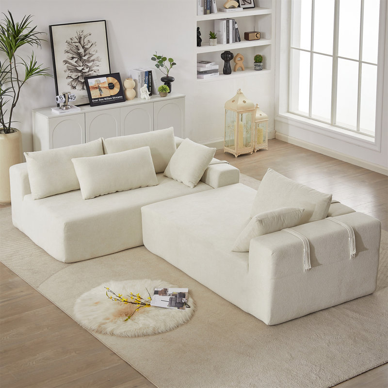 Modern Upholstered Boneless Sectional Sofa Couch Set, Modular L Shaped Sectional Living Room Sofa Set with 6 Pillows, Free Combination Sofa Couch for Living Room, Bedroom