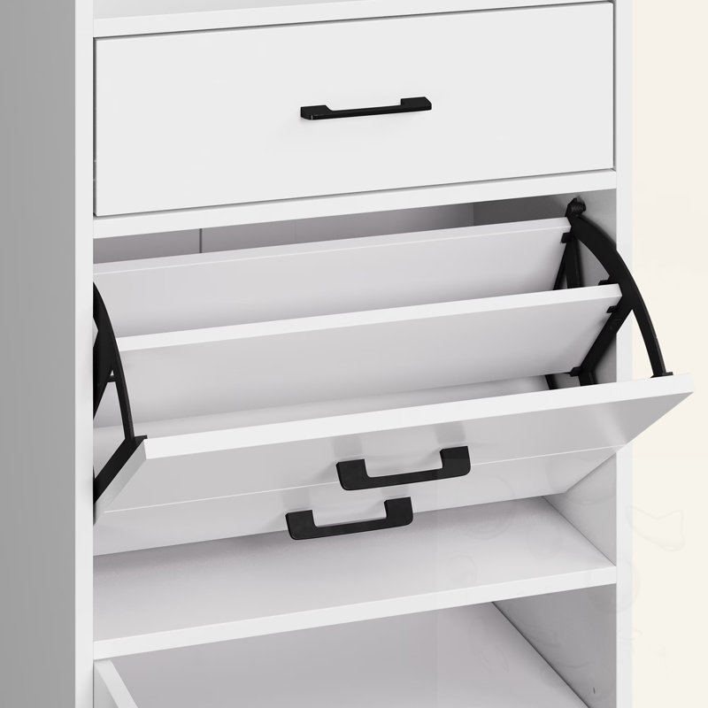 Range-chaussures avec tiroir rabattable et tablette réglable, Blanc