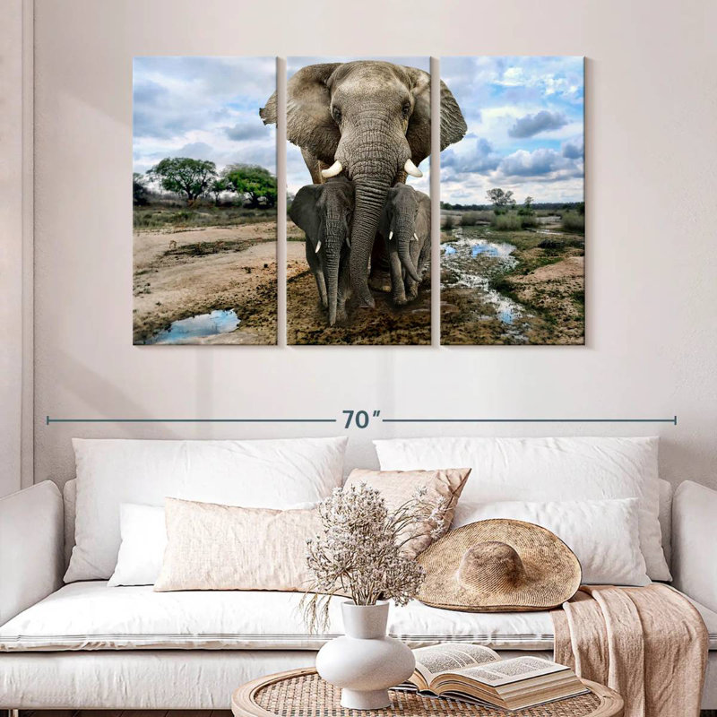 Safari éléphants, H 32 po x l 50 po