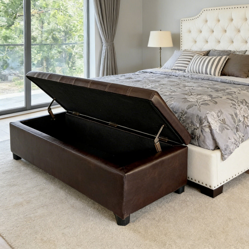 Banc de rangement rembourré 49,75 po, Brown Tufted