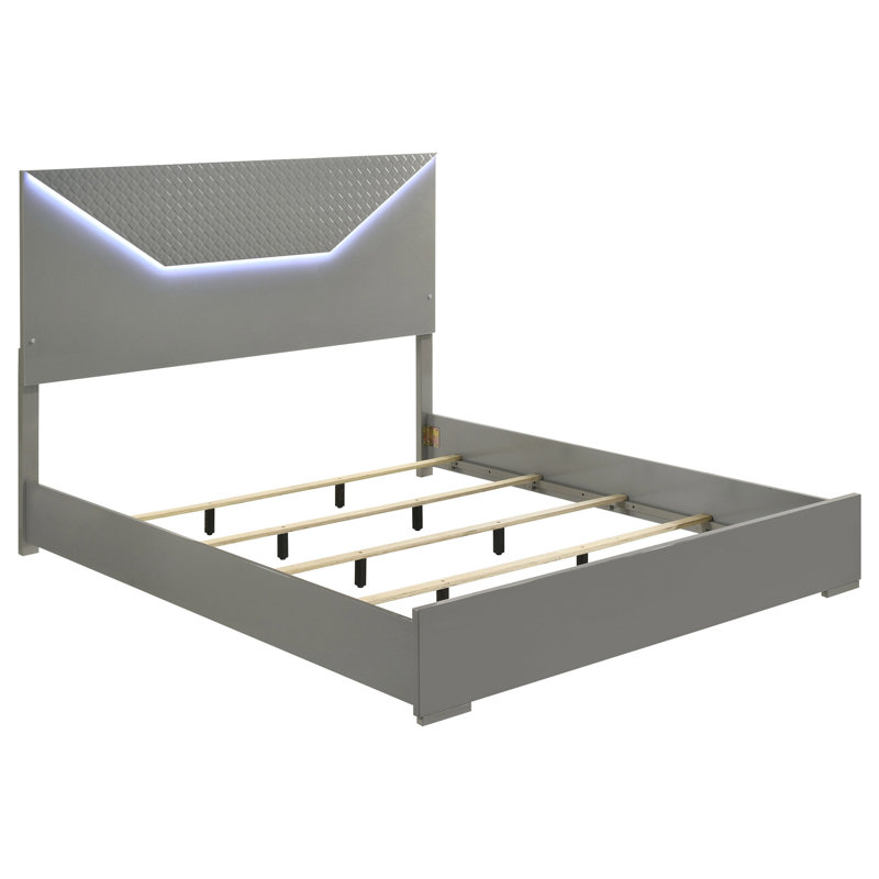 Pierce Grey High Gloss Eastern King LED Panel Bed
