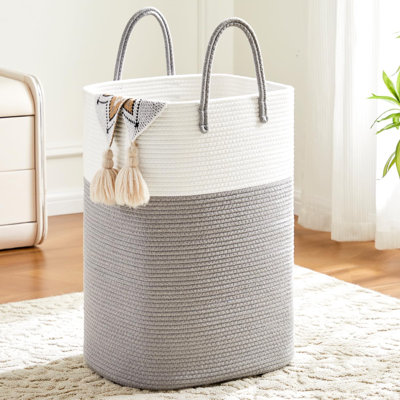 Woven Cotton Rope Laundry Hamper Basket - Breathable Collapsible Storage Organizer For Clothes, Toys, Blankets And Home Essentials