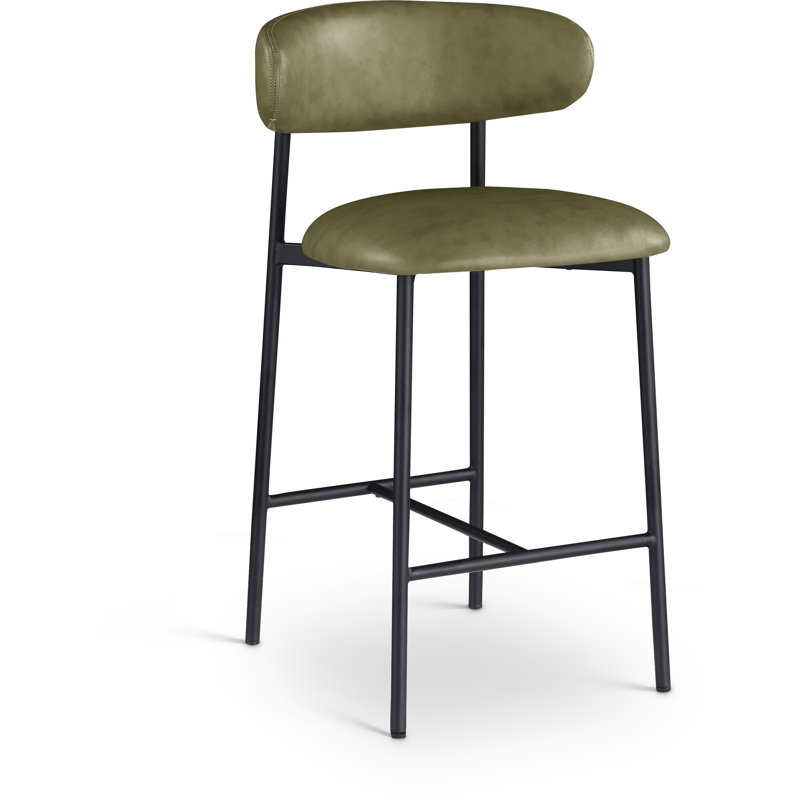 Lupita Vegan Leather Counter Stool, Matte Black, Olive Vegan Leather