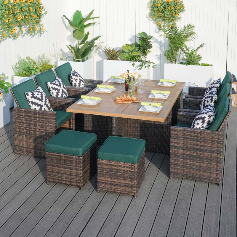 Ensemble repas d'extérieur rectangulaire L 74,8 po pour 6 personnes Daoudiate, Brun, Vert