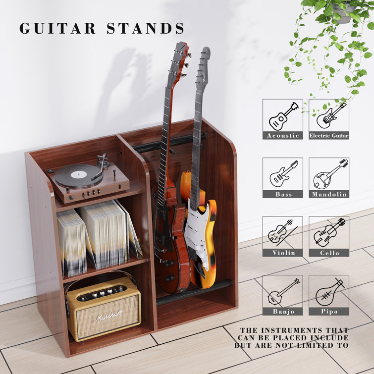 Guitar Lab Multiple Guitar Rack Stand - Solid Oak Wooden Guitar Stand  Multiple Guitars - 5 Multi Guitar Stand Rack - Fits Acoustic, Electric,  Bass