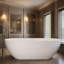Baignoire autoportante de 59 po à surface solide, baignoire de trempage autoportante en résine d'ingénierie de luxe avec trop-plein et bonde escamotable pour salle de bain contemporaine