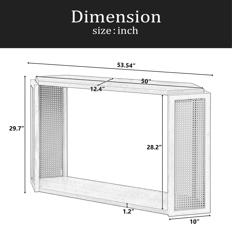 Console étroite avec un dessus irrégulier unique, une table d'entrée avec une tablette ouverte, un canapé en rotin pour le couloir du salon et l'entrée