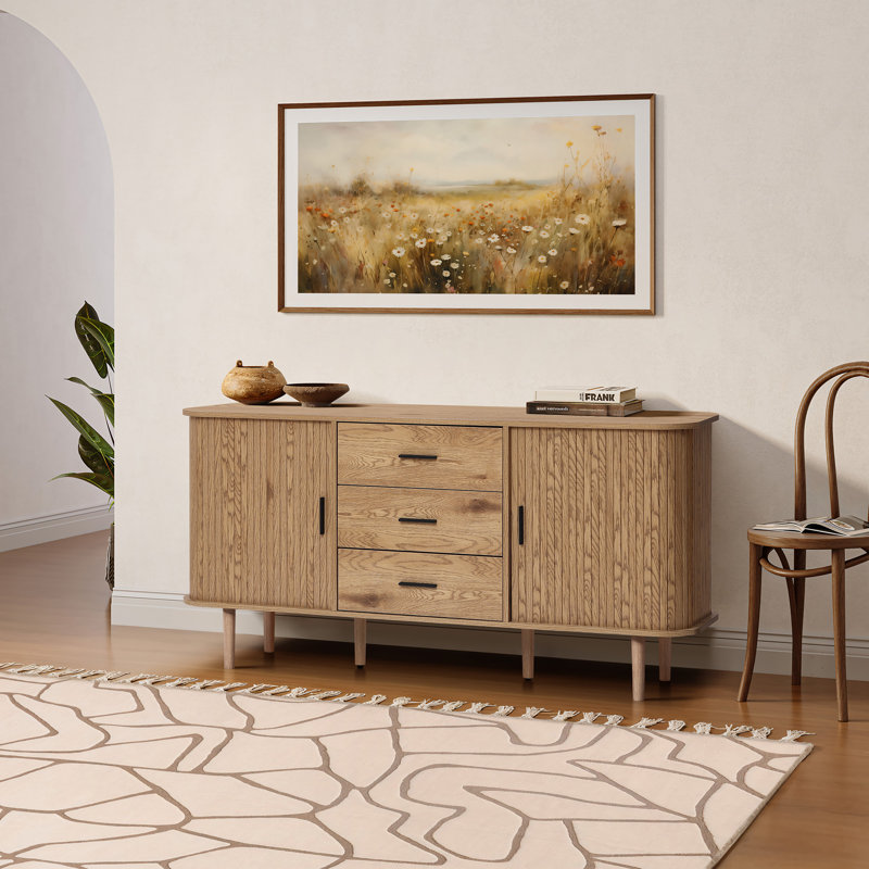 59" Morden Sideboard Cabinet with Sliding Tambour Doors and 3 drawers