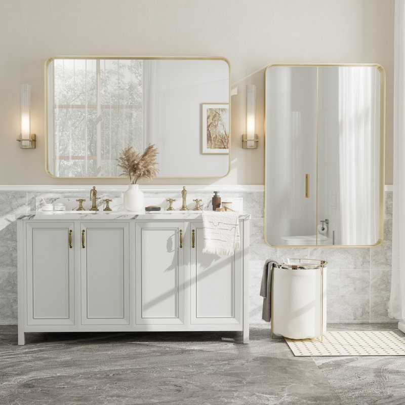 Miroir mural Aevar, 55 po x 36 po, Or brossé