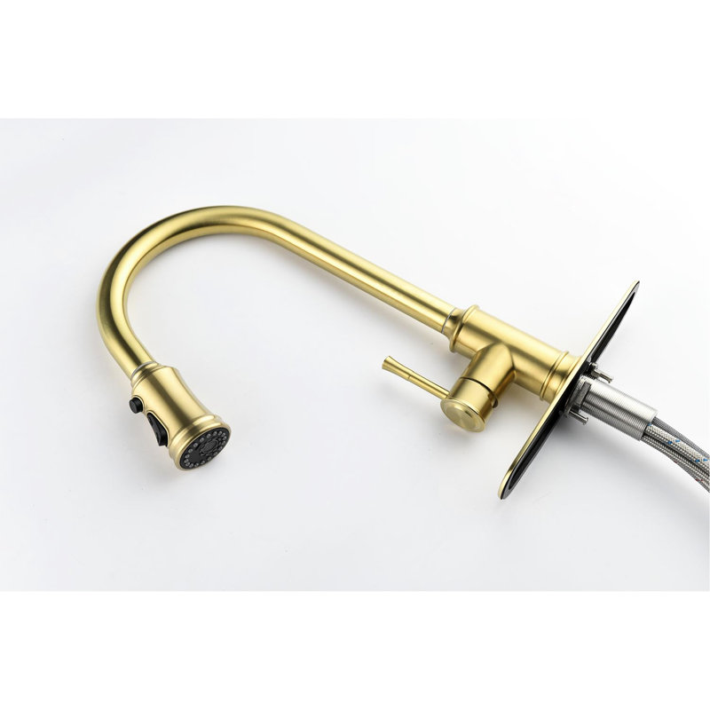 Robinet de cuisine en or brossé avec douchette rétractable - Acier inoxydable 3 sorties d'eau, jet simple et facile d'entretien