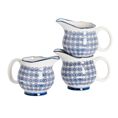 Nicola Spring - Hand-Printed Milk Jugs - 300ml - Navy - Set of 3