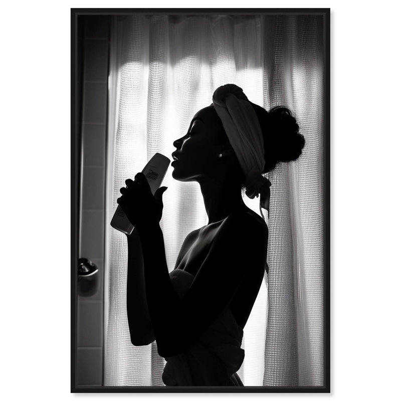 «Bathroom Jam» par Art Remedy, Noir, H 16 po x l 11 po, Cadre flottant