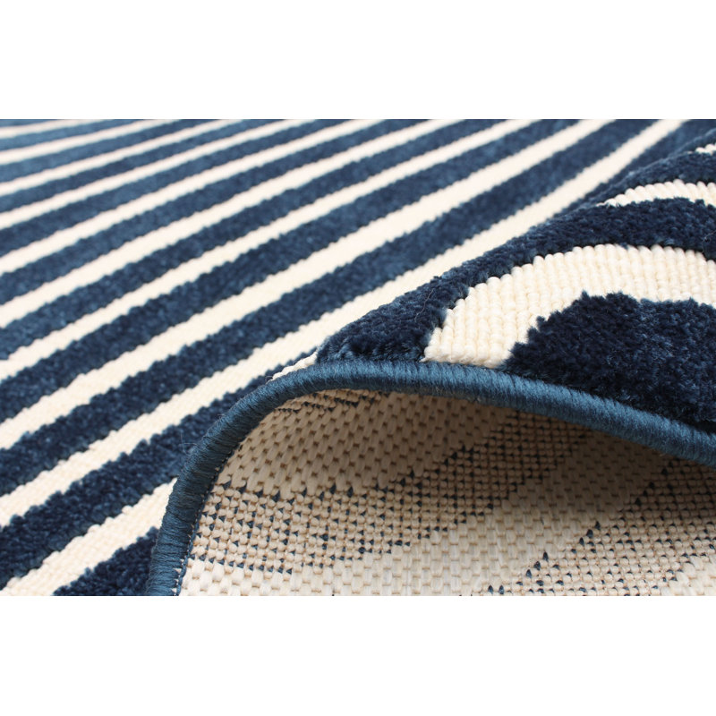 Tapis géométrique bleu / vert tissé à la machine Zuma, Rectangle 2 pi 8 po x 4 pi 11 po