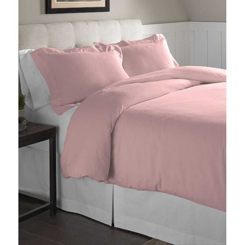 Pointehaven 175 GSM Solid Flannel 100% Cotton Duvet Set, King/California King, Rose Quartz