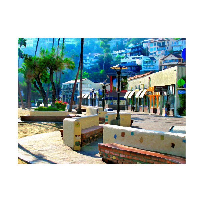 Catalina Island Street Front Landscape Canvas Print in Blue and Gray