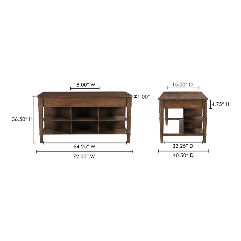 Russet Kitchen Island Brown
