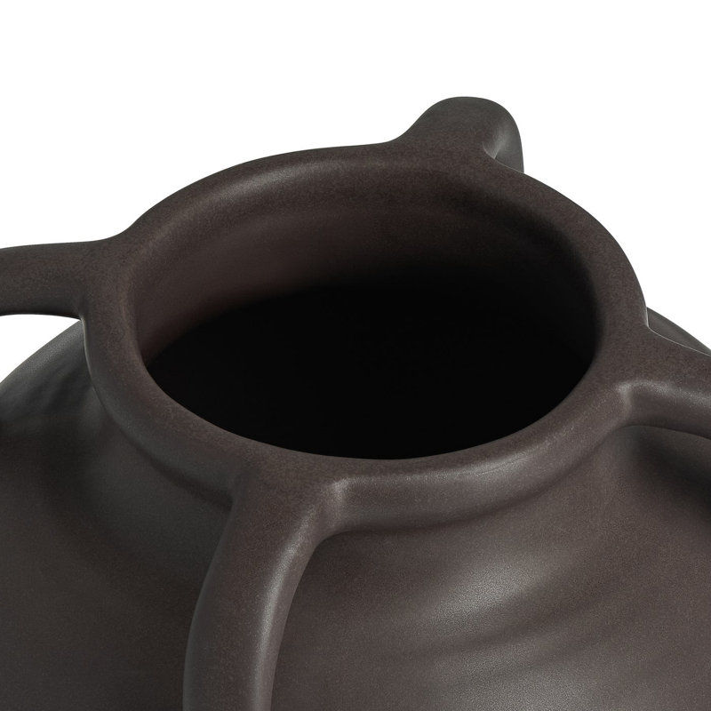  Soma 6" Matte Brown Ceramic Vase With Handles, 6 inch, Brown